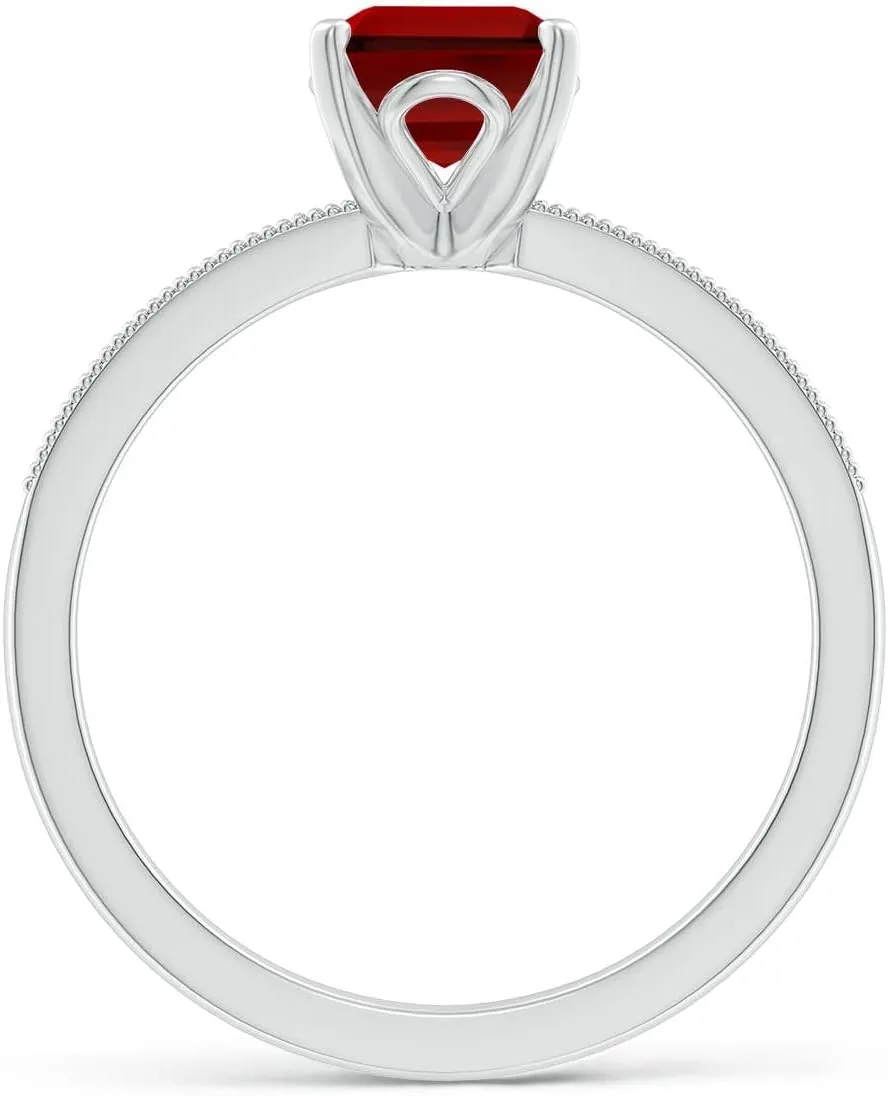 Angara Lab Grown Vintage Style Emerald-Cut Ruby Engagement Ring with Accents in 14K Solid Gold/Platinum | July Birthstone, Birthday, Anniversary, Wedding Jewelry Gift for Women
