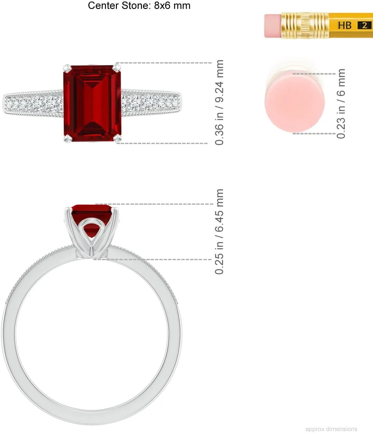 Angara Lab Grown Vintage Style Emerald-Cut Ruby Engagement Ring with Accents in 14K Solid Gold/Platinum | July Birthstone, Birthday, Anniversary, Wedding Jewelry Gift for Women