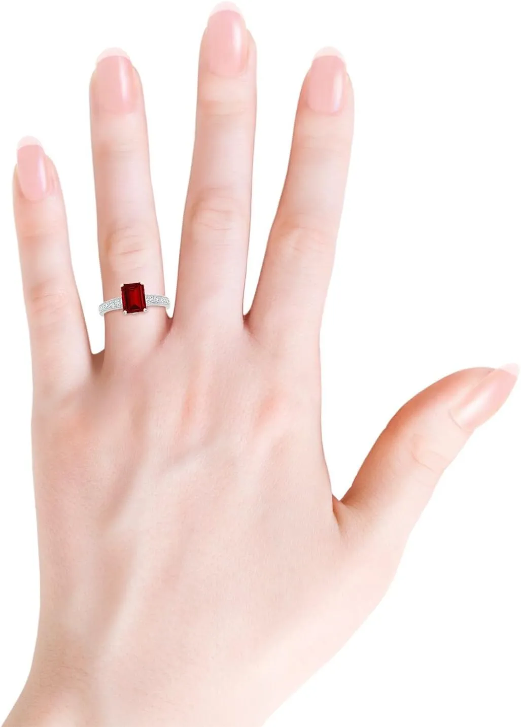 Angara Lab Grown Vintage Style Emerald-Cut Ruby Engagement Ring with Accents in 14K Solid Gold/Platinum | July Birthstone, Birthday, Anniversary, Wedding Jewelry Gift for Women