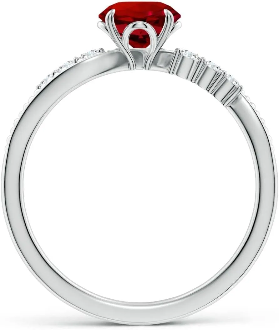 Angara Lab Grown Vintage Style Round Ruby Bypass Shank Engagement Ring in 14K Solid Gold/Platinum | July Birthstone, Birthday, Anniversary, Wedding Jewelry Gift for Women