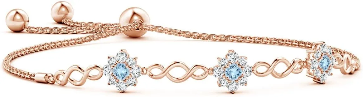Angara Natural Aquamarine Adjustable Bracelet for Women in 14K Solid Gold | March Birthstone, Birthday, Engagement, Anniversary, Wedding Jewelry Gift for Women