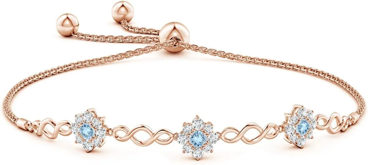 Angara Natural Aquamarine Adjustable Bracelet for Women in 14K Solid Gold | March Birthstone, Birthday, Engagement, Anniversary, Wedding Jewelry Gift for Women