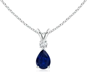 Angara Natural Blue Sapphire Teardrop Pendant with Diamond in Silver / 14K Solid Gold/Platinum | Birthday, Engagement, Anniversary, Wedding Jewelry Gift for Women