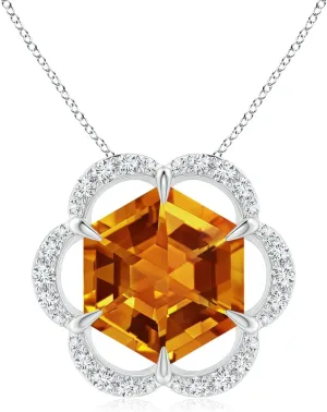 Angara Natural Citrine Halo Pendant Necklace for Women in Platinum (Grade-AAAA | 8mm) Novemver Birthstone Jewelry Gift for Women | Birthday | Wedding | Anniversary