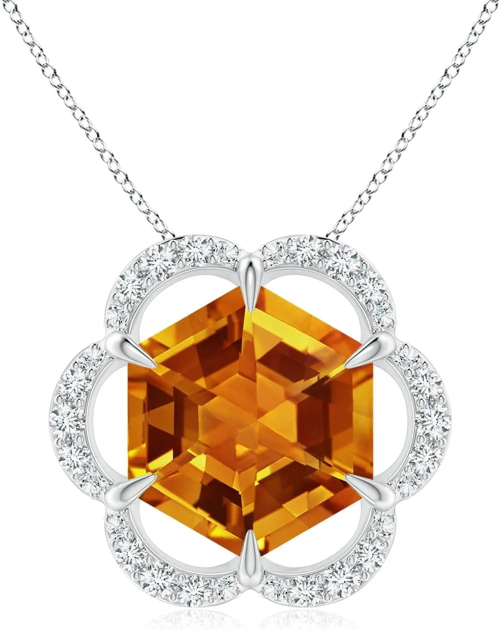 Angara Natural Citrine Halo Pendant Necklace for Women in Platinum (Grade-AAAA | 8mm) Novemver Birthstone Jewelry Gift for Women | Birthday | Wedding | Anniversary