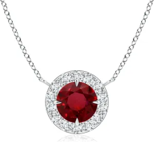 Angara Natural GIA Certified Claw-Set 1.54 ct Ruby Halo Pendant in 14K Solid Gold/Platinum for Women | July Birthstone Jewelry Gift for Women