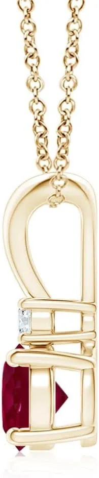 Angara Natural Round Ruby Solitaire V-Bale Pendant with Diamond in Silver / 14K Solid Gold/Platinum | July Birthstone, Birthday, Engagement, Anniversary, Wedding Jewelry Gift for Women