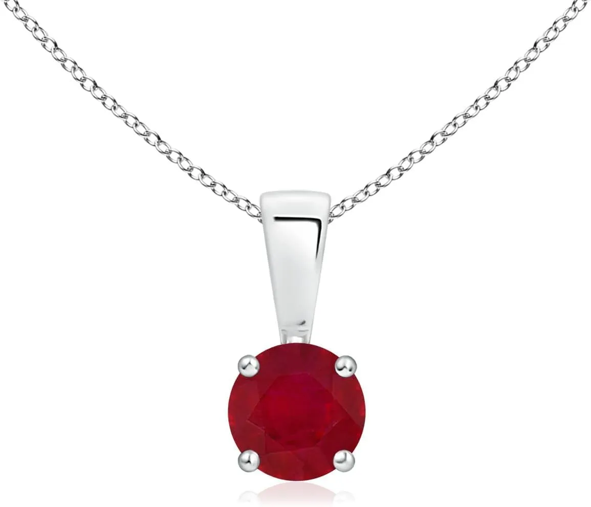 Angara Natural Ruby Classic Round Solitaire Pendant Necklace in 14k Solid Gold | July Birthstone, Birthday, Engagement, Anniversary, Wedding Jewelry Gift for Women