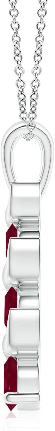 Angara Natural Ruby Three Stone Pendant Necklace with Diamond in Sterling Silver / 14K Solid Gold | July Birthstone, Birthday, Engagement, Anniversary, Wedding Jewelry Gift for Women