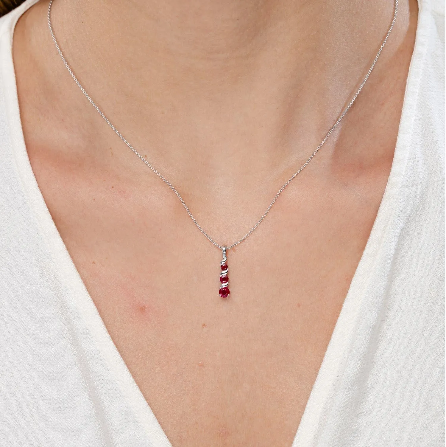Angara Natural Ruby Three Stone Pendant Necklace with Diamond in Sterling Silver / 14K Solid Gold | July Birthstone, Birthday, Engagement, Anniversary, Wedding Jewelry Gift for Women
