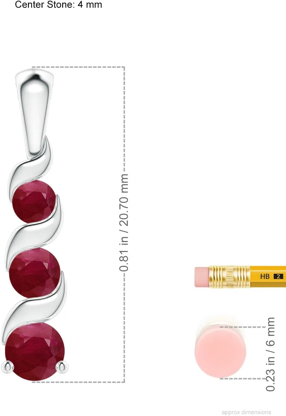 Angara Natural Ruby Three Stone Pendant Necklace with Diamond in Sterling Silver / 14K Solid Gold | July Birthstone, Birthday, Engagement, Anniversary, Wedding Jewelry Gift for Women