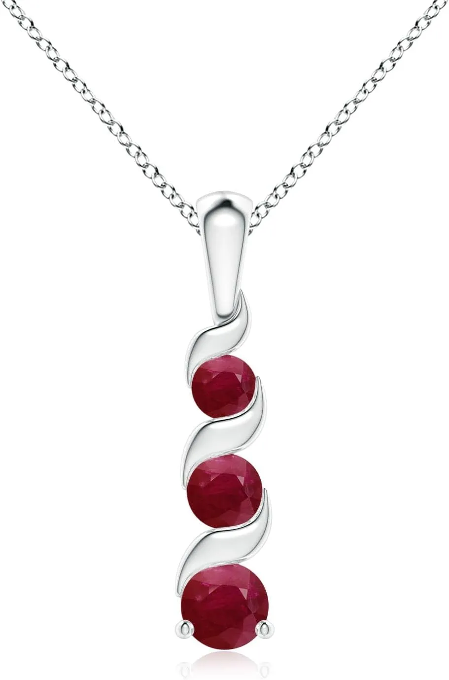 Angara Natural Ruby Three Stone Pendant Necklace with Diamond in Sterling Silver / 14K Solid Gold | July Birthstone, Birthday, Engagement, Anniversary, Wedding Jewelry Gift for Women