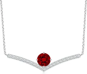 Angara Round Lab Grown Ruby Chevron Necklace with Diamond Accents in 14K Solid Gold/Platinum | July Birthstone, Birthday, Engagement, Anniversary, Wedding Jewelry Gift for Women