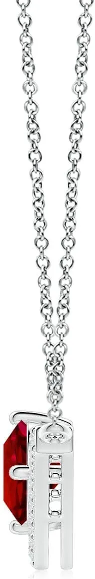 Angara Round Lab Grown Ruby Chevron Necklace with Diamond Accents in 14K Solid Gold/Platinum | July Birthstone, Birthday, Engagement, Anniversary, Wedding Jewelry Gift for Women