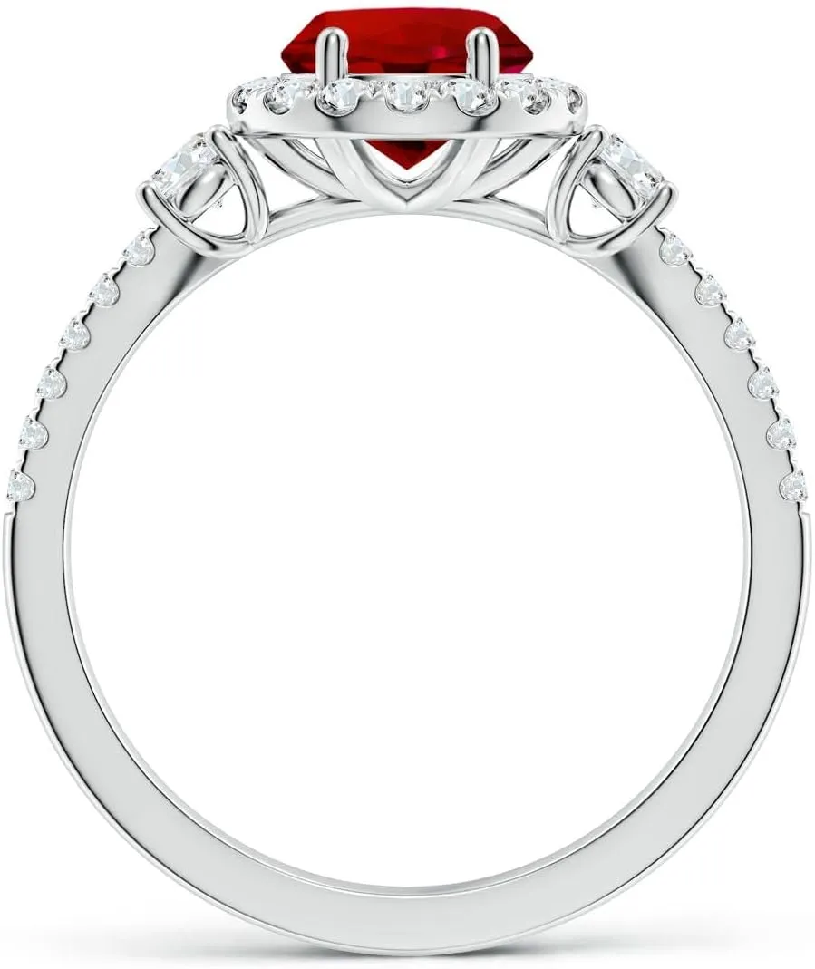Angara Round Lab Grown Ruby Halo Double Shank Engagement Ring in 14K Solid Gold/Platinum | July Birthstone, Birthday, Anniversary, Wedding Jewelry Gift for Women