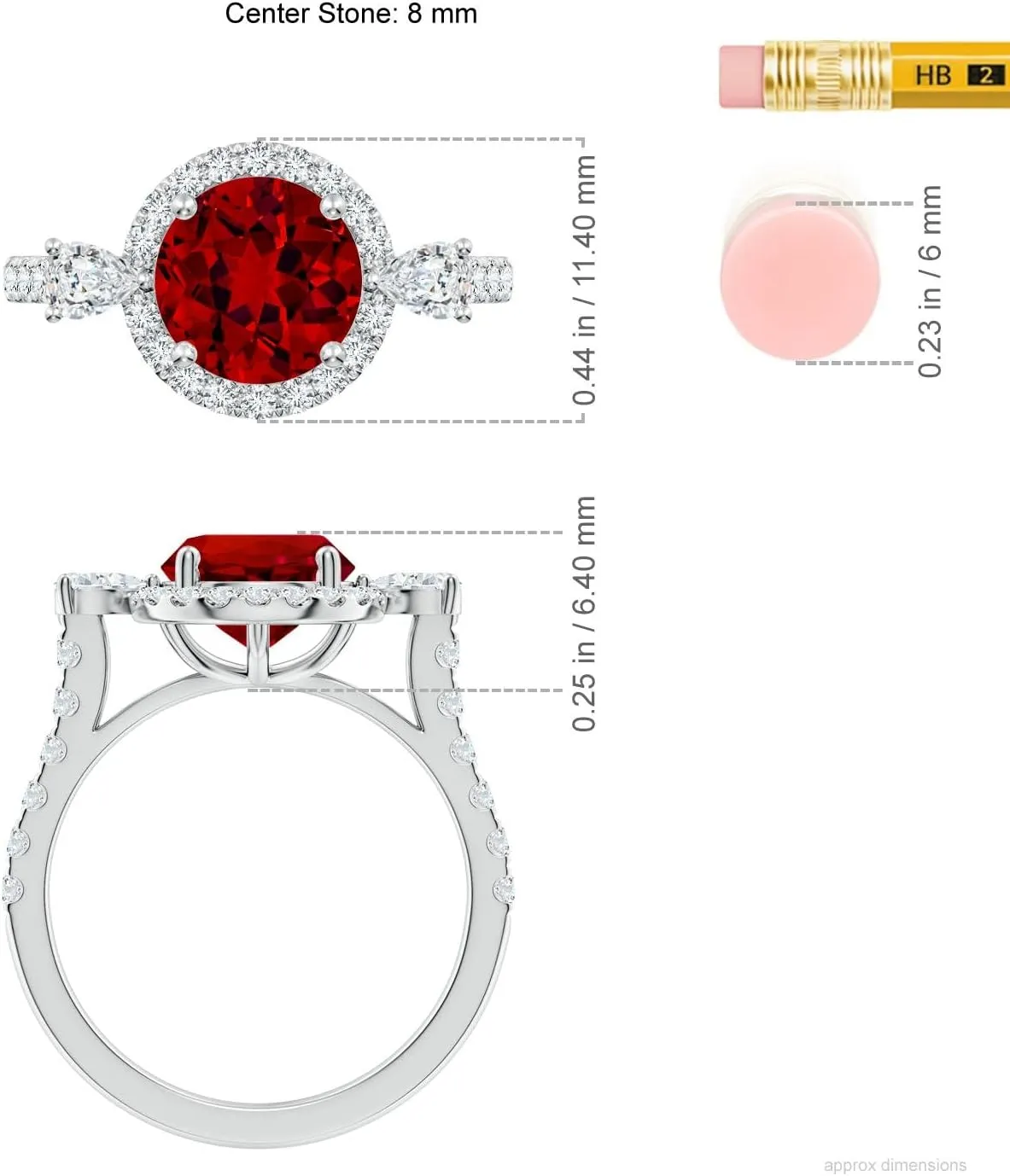Angara Round Lab Grown Ruby Halo Side Stone Engagement Ring in 14K Solid Gold/Platinum | July Birthstone, Birthday, Anniversary, Wedding Jewelry Gift for Women