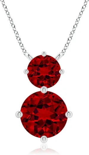 Angara Round Lab Grown Ruby Two Stone Pendant in 14K Solid Gold/Platinum | July Birthstone, Birthday, Engagement, Anniversary, Wedding Jewelry Gift for Women