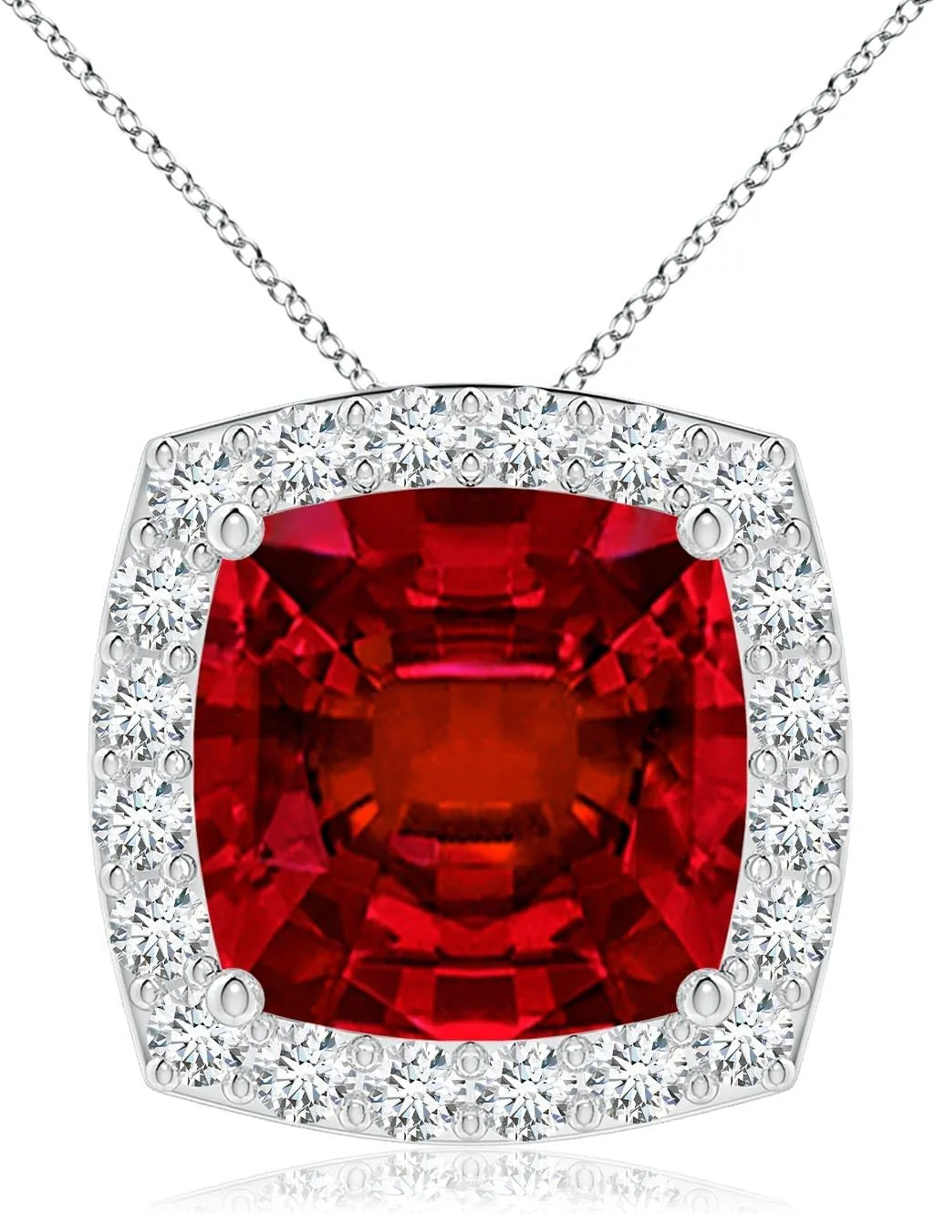 Angara Vintage Inspired Cushion Lab Grown Ruby Halo Pendant in 14K Solid Gold/Platinum | July Birthstone, Birthday, Engagement, Anniversary, Wedding Jewelry Gift for Women