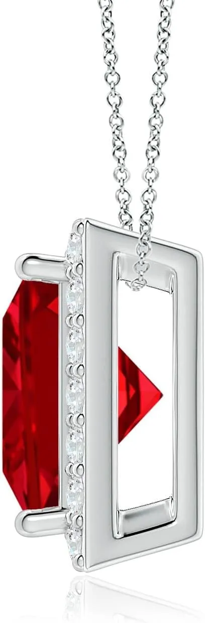 Angara Vintage Inspired Square Lab Grown Ruby Halo Pendant in 14K Solid Gold/Platinum | July Birthstone, Birthday, Engagement, Anniversary, Wedding Jewelry Gift for Women