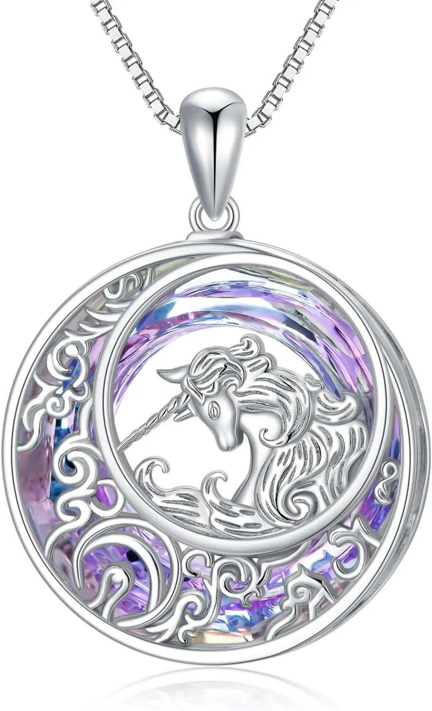 Animal Crystal Necklace 925 Sterling Silver Panda Owl Unicorn Otter Phoenix Pendant Necklace Jewelry Gifts for Women Animal Lovers