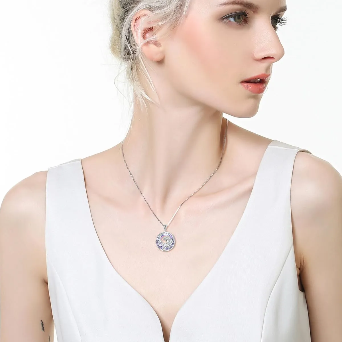 Animal Crystal Necklace 925 Sterling Silver Panda Owl Unicorn Otter Phoenix Pendant Necklace Jewelry Gifts for Women Animal Lovers