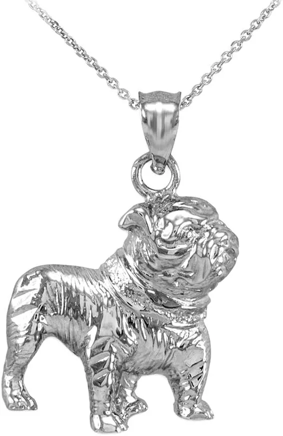 Animal Kingdom Polished 925 Sterling Silver English Bulldog Charm Pendant Necklace