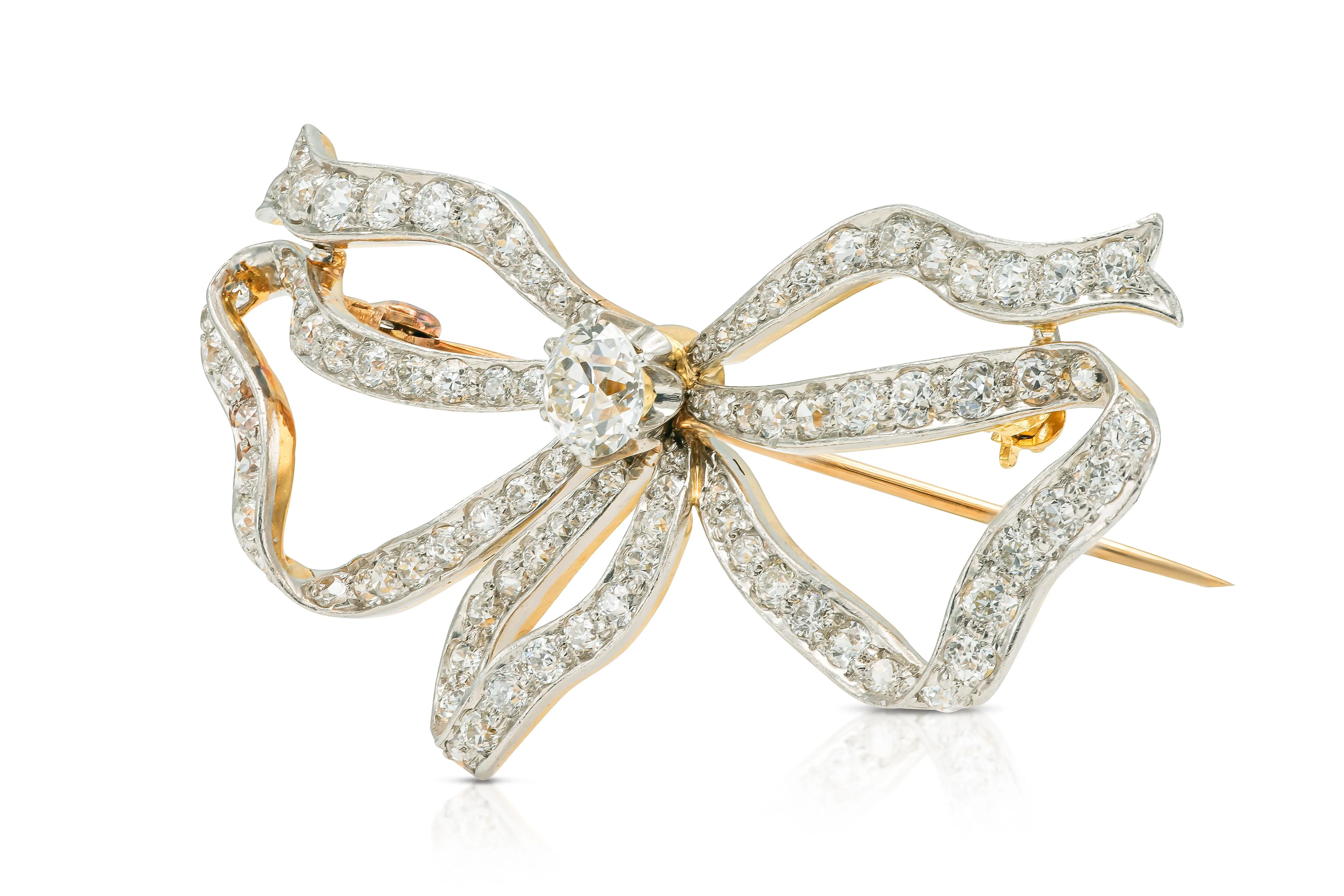Antique Edwardian 1910s Tiffany & Co. 4.50 Carat Diamond Bow Ribbon Brooch