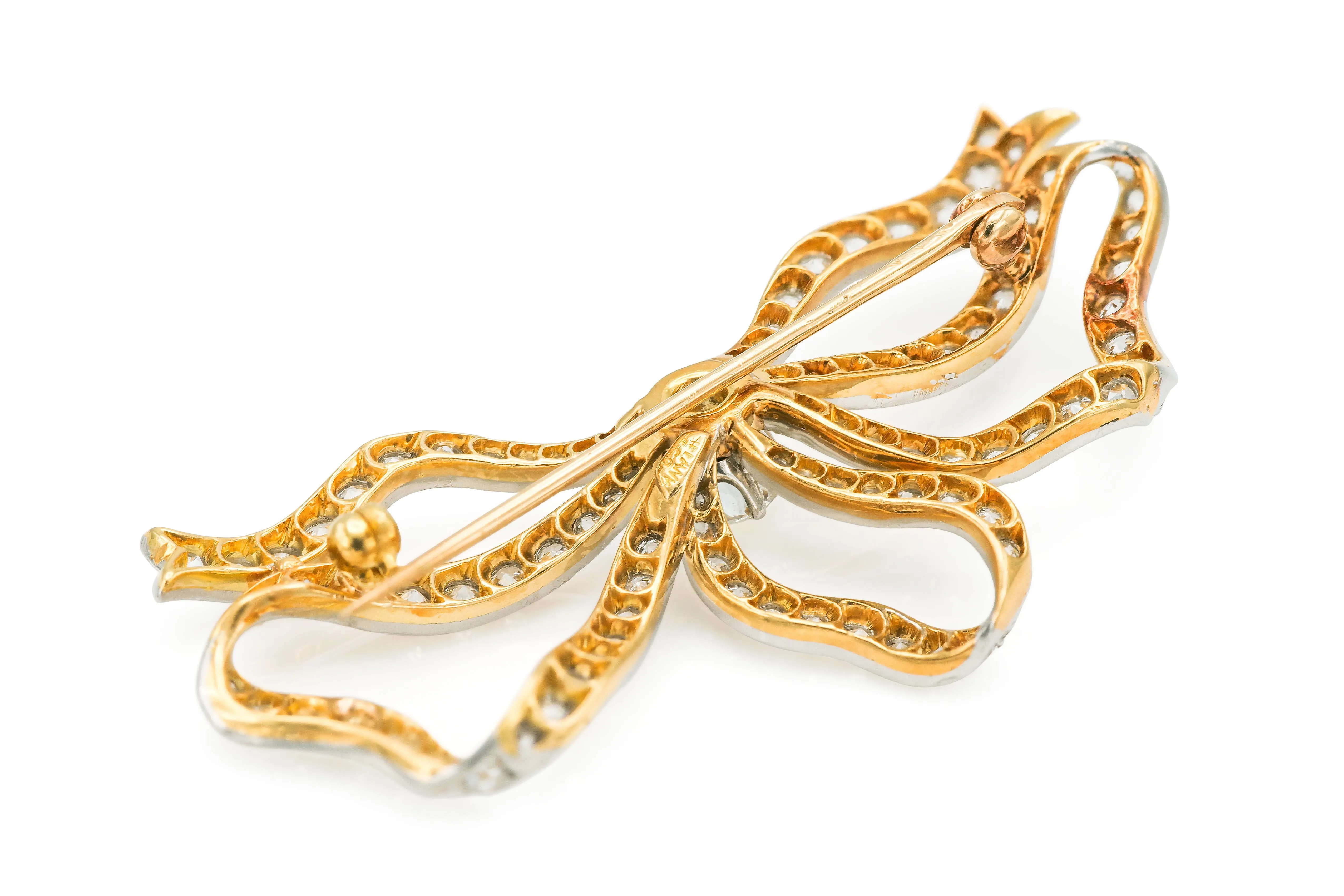 Antique Edwardian 1910s Tiffany & Co. 4.50 Carat Diamond Bow Ribbon Brooch