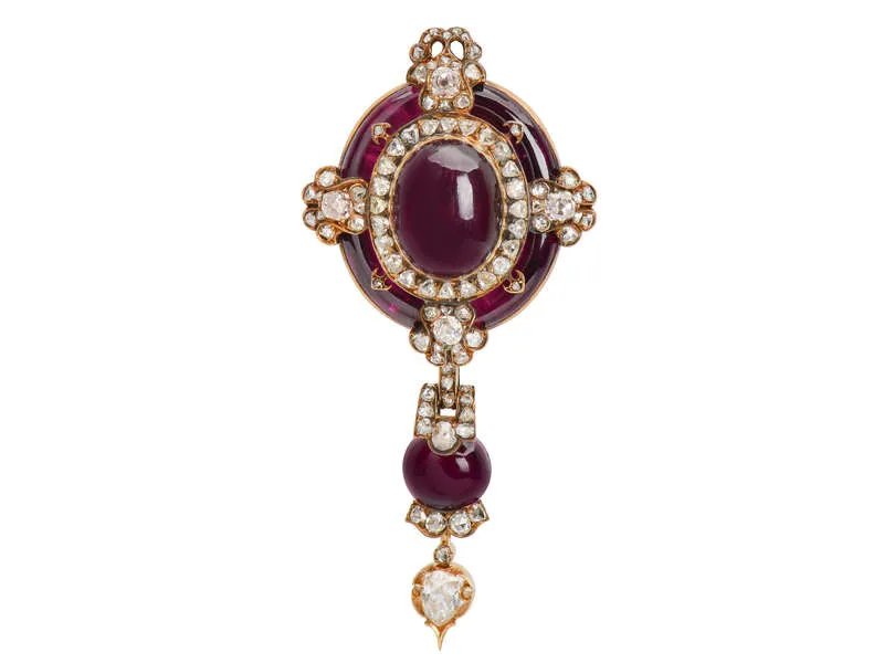 Antique French Holbeinesque Garnet Pendant Brooch