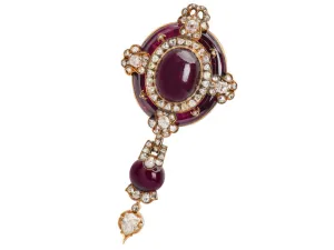 Antique French Holbeinesque Garnet Pendant Brooch