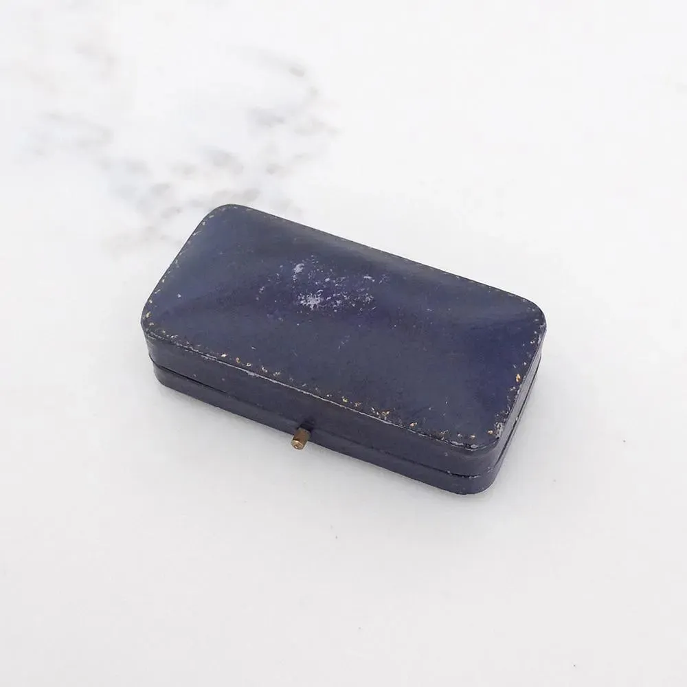 Antique Navy Blue Leather Brooch Jewellery Box