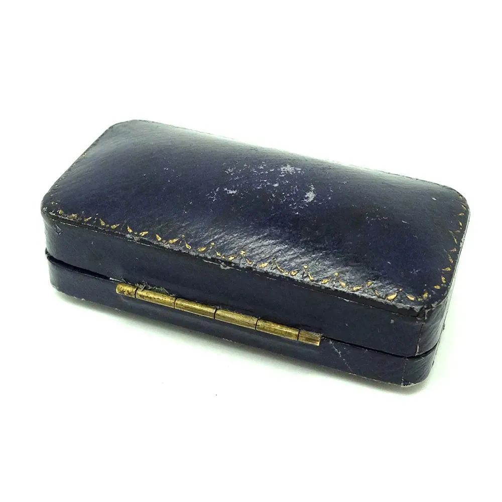 Antique Navy Blue Leather Brooch Jewellery Box