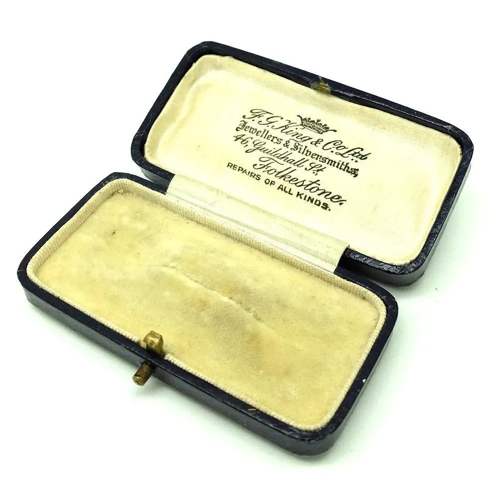 Antique Navy Blue Leather Brooch Jewellery Box