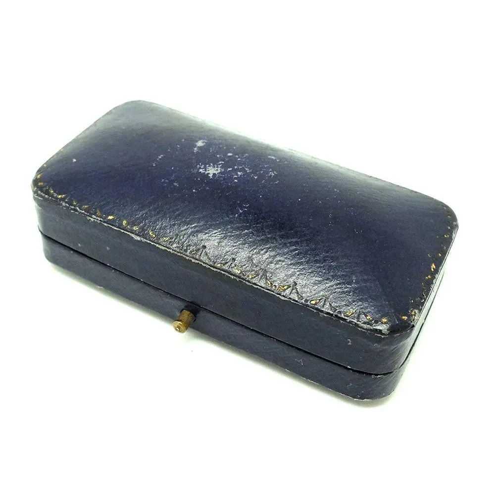 Antique Navy Blue Leather Brooch Jewellery Box