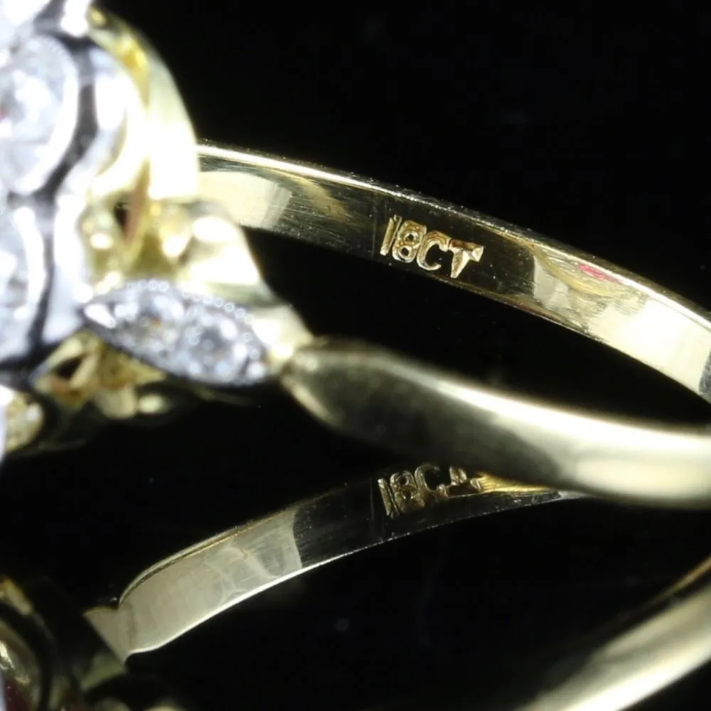 Antique Ruby & Diamond Cluster Ring 18Ct Gold 1.80Ct Ruby 1.20Ct Diamond