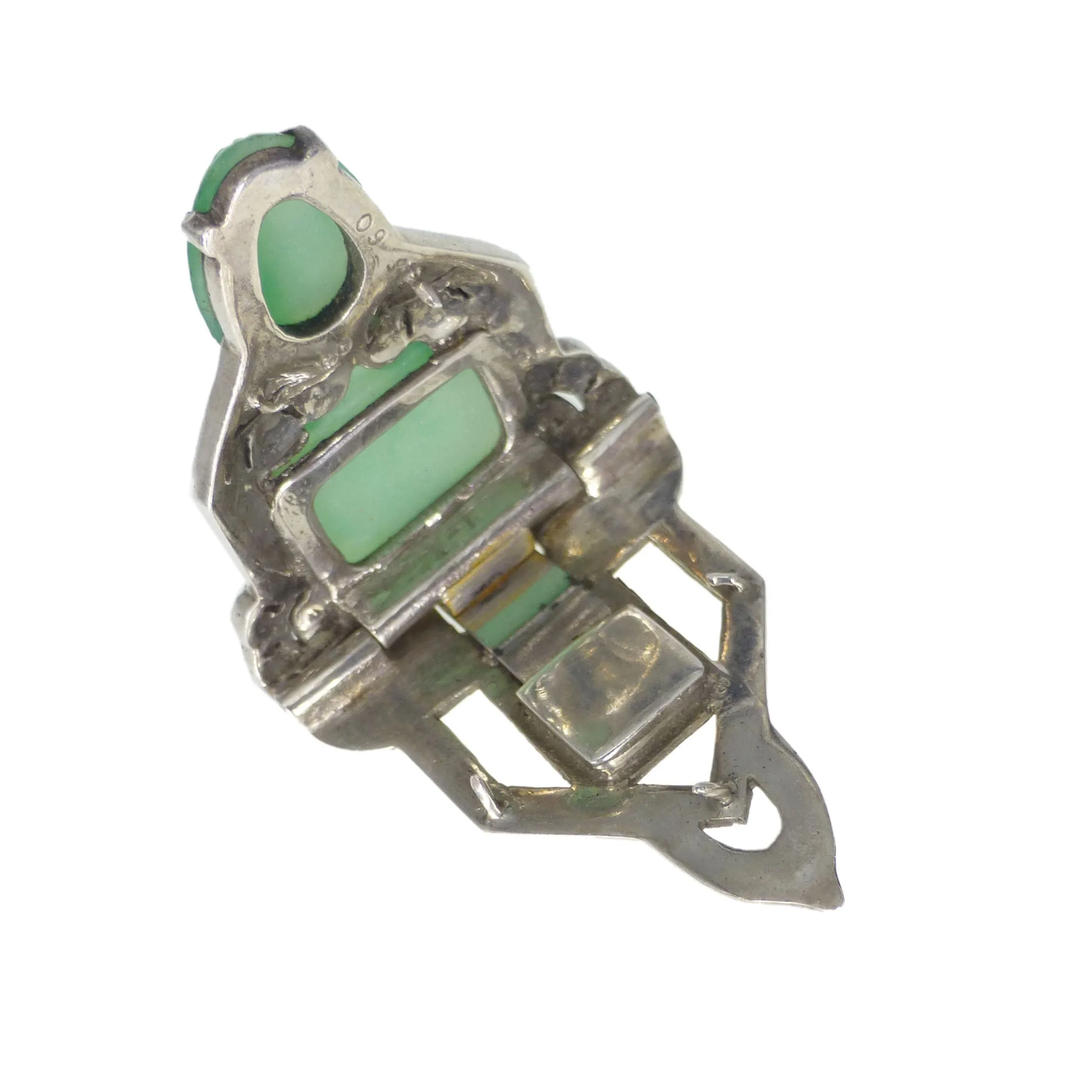 Antique Silver Jade Glass Paste Clip