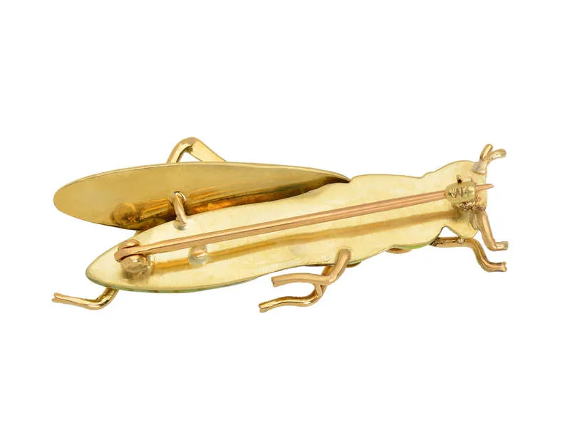 Antique Sloan & Co. Enamel Grasshopper Brooch