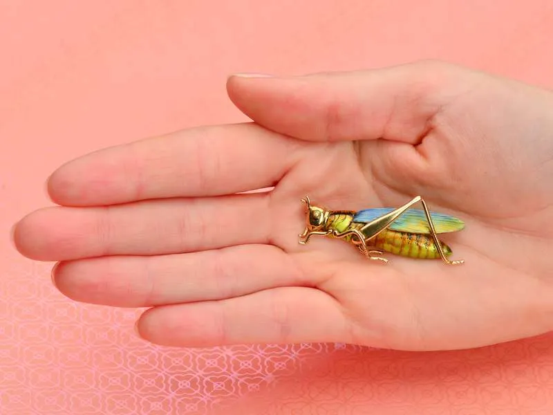 Antique Sloan & Co. Enamel Grasshopper Brooch