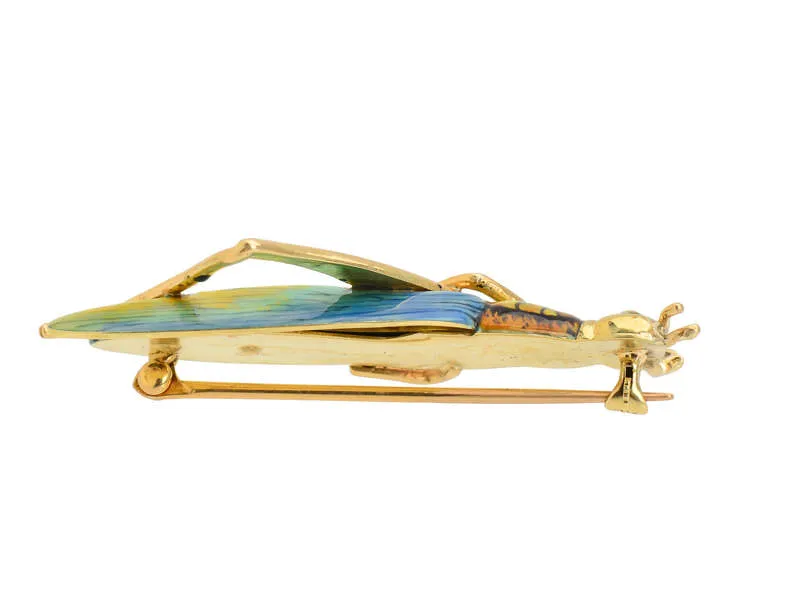 Antique Sloan & Co. Enamel Grasshopper Brooch