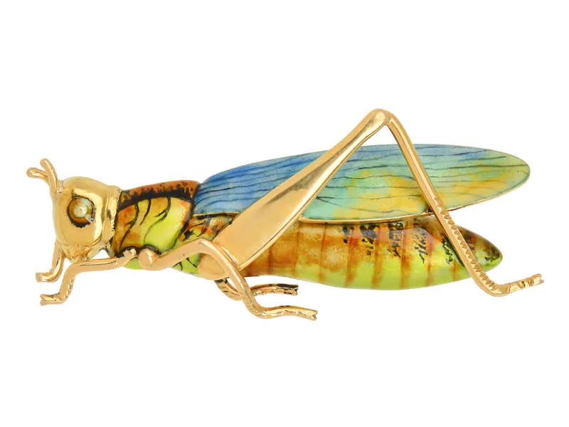 Antique Sloan & Co. Enamel Grasshopper Brooch