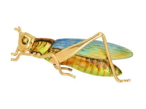 Antique Sloan & Co. Enamel Grasshopper Brooch