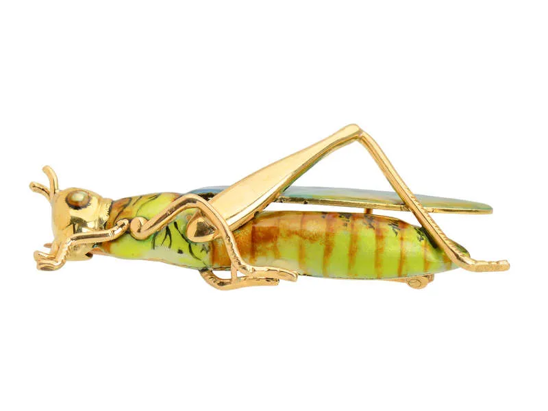 Antique Sloan & Co. Enamel Grasshopper Brooch