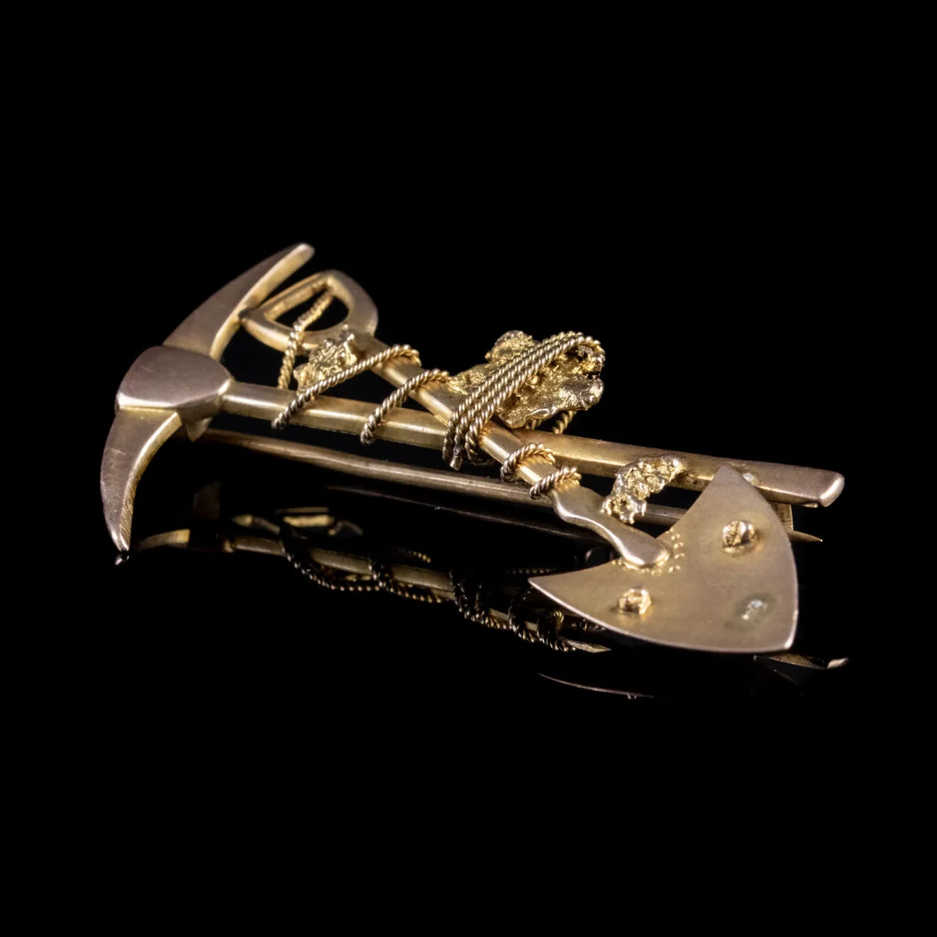 Antique Victorian Gold Mining Brooch 9Ct Gold Gilt Circa 1880