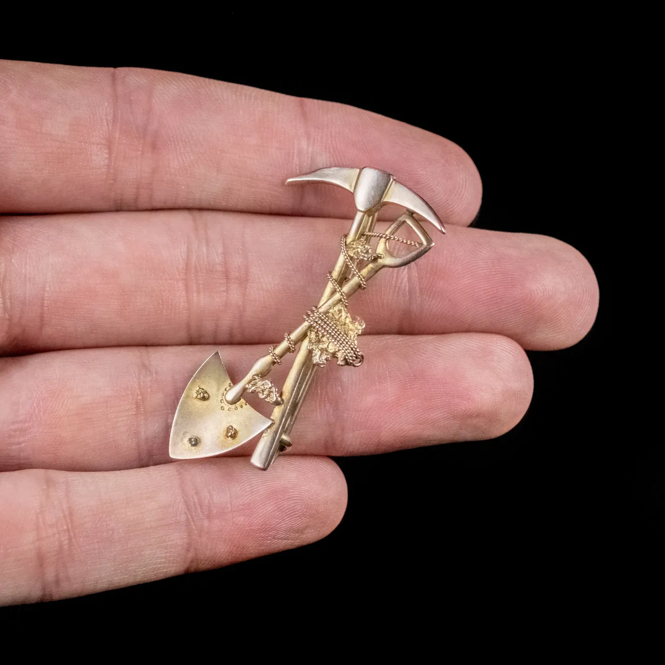 Antique Victorian Gold Mining Brooch 9Ct Gold Gilt Circa 1880