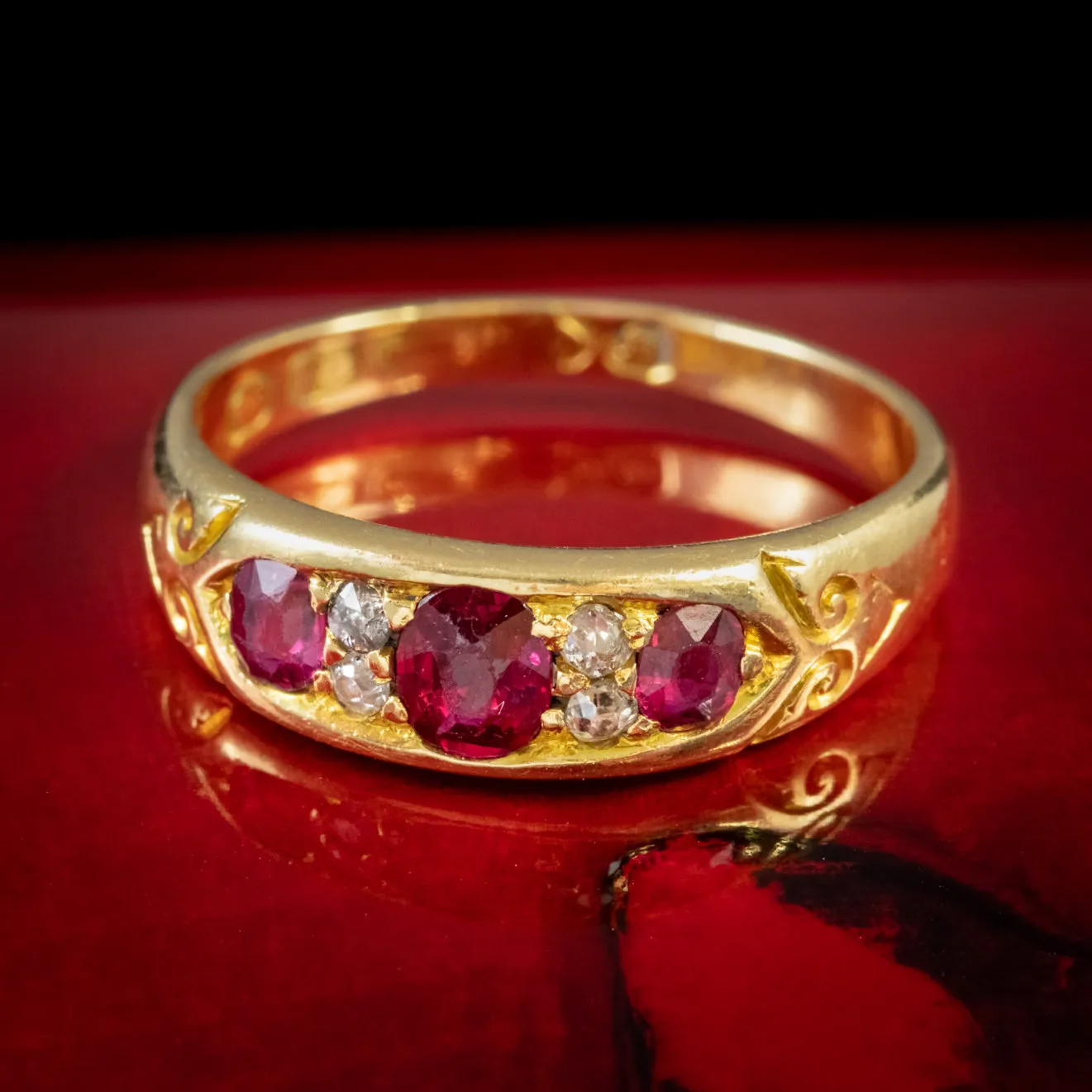 Antique Victorian Ruby Diamond Ring 18Ct Gold Circa 1894