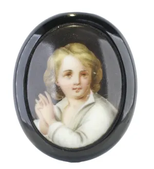 Antique Whitby Jet Oval Portrait Brooch