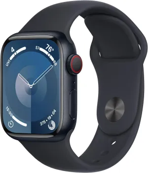 Apple Watch Series 9 [GPS   Cellular, 41mm] - Midnight Aluminum Case with Midnight Sport Band, M/L (Renewed)