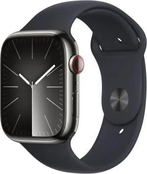 Apple Watch Series 9 [GPS   Cellular, 45mm] - Graphite Stainless Steel Case with Midnight Sport Band, M/L (Renewed)