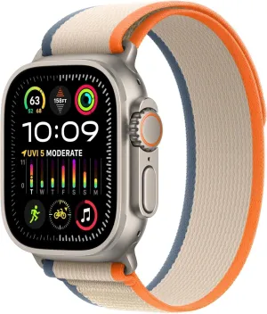 Apple Watch Ultra 2 [GPS   Cellular, 49mm] - Rugged Titanium Case with Orange/Beige Trail Loop, M/L (Renewed Premium)