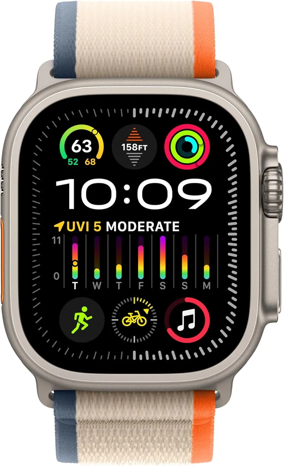 Apple Watch Ultra 2 [GPS   Cellular, 49mm] - Rugged Titanium Case with Orange/Beige Trail Loop, M/L (Renewed)